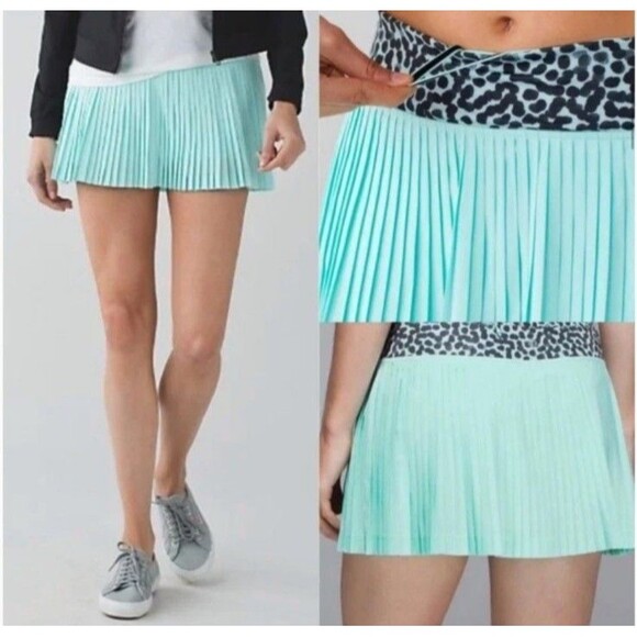 Lululemon Pleat To Street Mint Teal Leopard Skort Tennis Skirt size 10 - Picture 1 of 6
